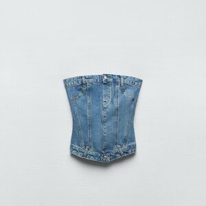 Zara Blue Denim Bustier Top New with Tags